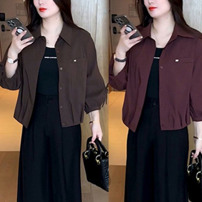 중년여성 카라넥 캐주얼 숏재킷 데일리 심플 베이직 슬림핏 봄 얇은 자켓 상의