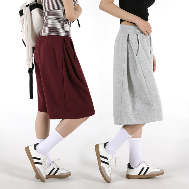 오버나인 여자 여성 롱 숏 기장선택 키큰녀 키작녀 5부 7부 스웻팬츠 핀턱 밴딩 트레이닝 버뮤다 반바지 팬츠 OV-53