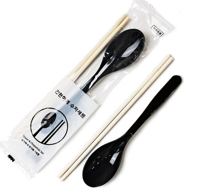일회용 수저세트 블랙 좋은품질 긴 대나무젓가락과 튼튼한 숟가락 세트, 1박스, 500개입