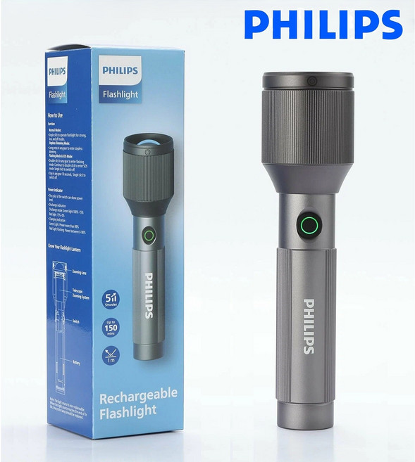 필립스 초강력 손전등 LED 미니 줌라이트 후레쉬 SFL2141 650루멘 휴대용 라이트 플래시라이트 군용 집중조명, 1개
