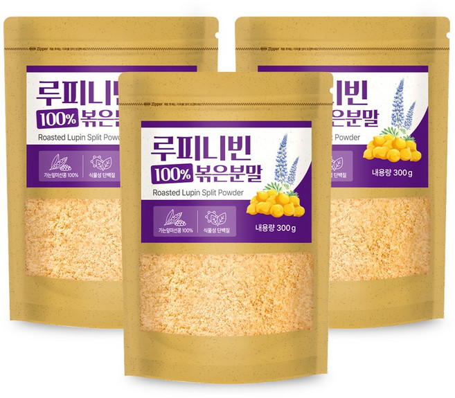 루피니빈 콩 볶은분말 100% 식물성 단백질 루핀분말, 3개, 300g