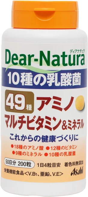 Asahi 디어 내츄라 10종 유산균 49종 아미노 멀티 비타민 & 미네랄 타블렛, 1개, 200정, 200정 - 쿠팡