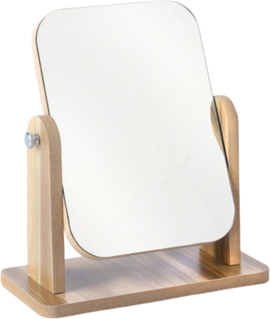 360度旋轉桌面鏡 木紋化妝鏡 梳妝鏡 附穩固底座, 1個, 小號旋轉款