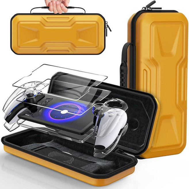 FYOUNG 3 in 1 Accessories Bundle for Playstation Portal Carrying Case & Hard PC Clear Cover Skins, 옐로우