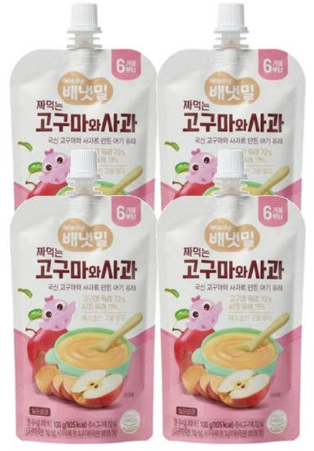 아이배냇 배냇밀 짜먹는 고구마 (고구마사과) 100g 4개 기저귀가방 여행, 혼합맛(고구마/사과), 2세트