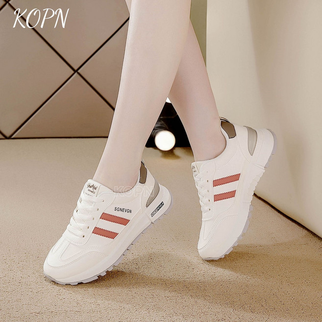 KOPN 봄 큰 사이즈 작은 흰 신발 여자 통기 미끄럼 방지 백단화 미끄럼 방지 내마모 가죽면 경백단화 달리기 스포츠 캐주얼 여자 신발