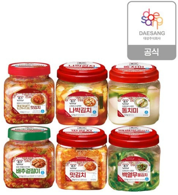 종가 간편하게 먹는 PET김치 6종 2개 골라담기 겉절이/전라도맛/백열무물/나박/동치미/맛김치 외, 전라도맛김치1.2kg, 백열무물김치1.2kg