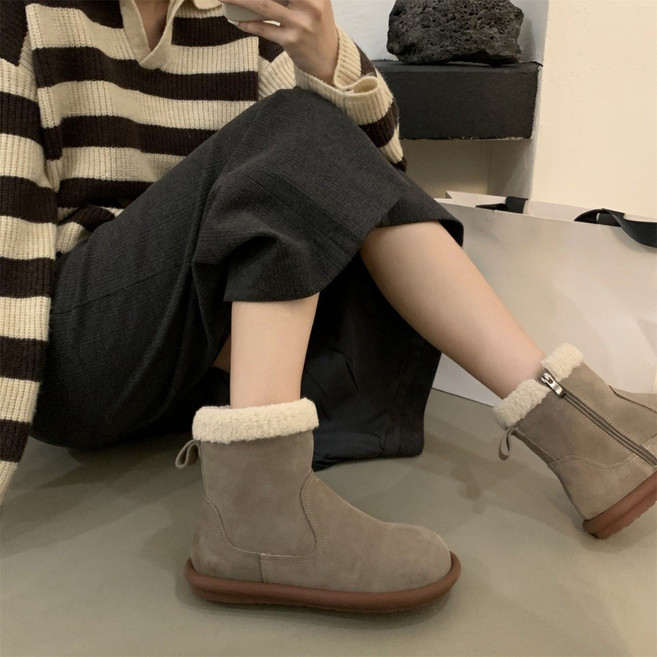 크레스티 여성용 겨울 방한 털 부츠 빈티지 기모 부츠