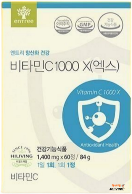 [JKLIVING] 비타민C 1000X (2개월분) - 공복에도 섭취 가능 중성화된 비타민C 항산화 작용으로 유해산소로 부터 세포 보호, 1박스, 60정