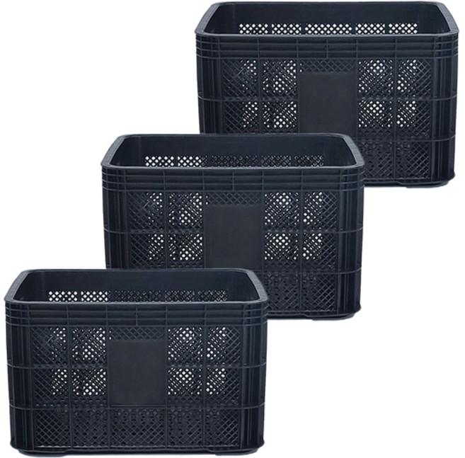 뉴플라스틱 농산물상자 과일박스 사각상자 운반상자 이사박스 플라스틱 바구니 3개 1세트, 사각상자(블랙)