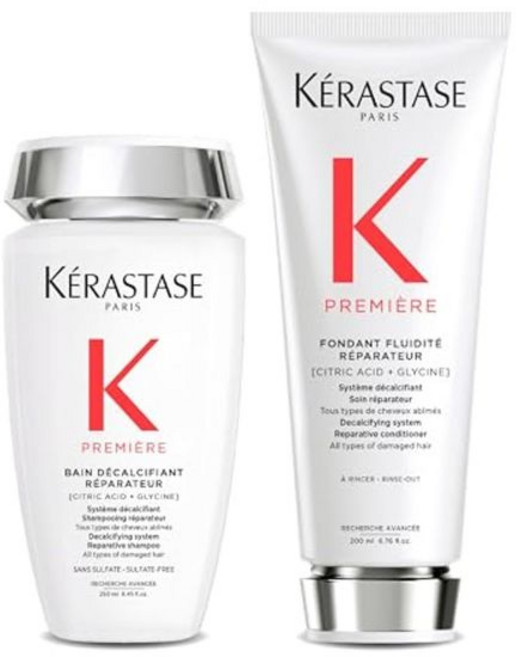 KÉRASTASE 케라스테 프리미어 무설페이트 헤어 리페어 샴푸 컨디셔너 세트 약해지고 손상된 모든 모발 타입용 - 수분 공급 곱슬기 제어 시트릭 애시드로 강화, 1개