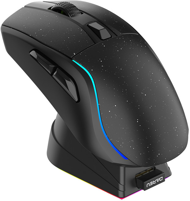 DAREU PC 게임 마우스 3 모드 연결 BT 유선 2.4G 무선 마우스 밴드 충전 베이스 KBS 버튼 마우스 노트북 게임기, Black