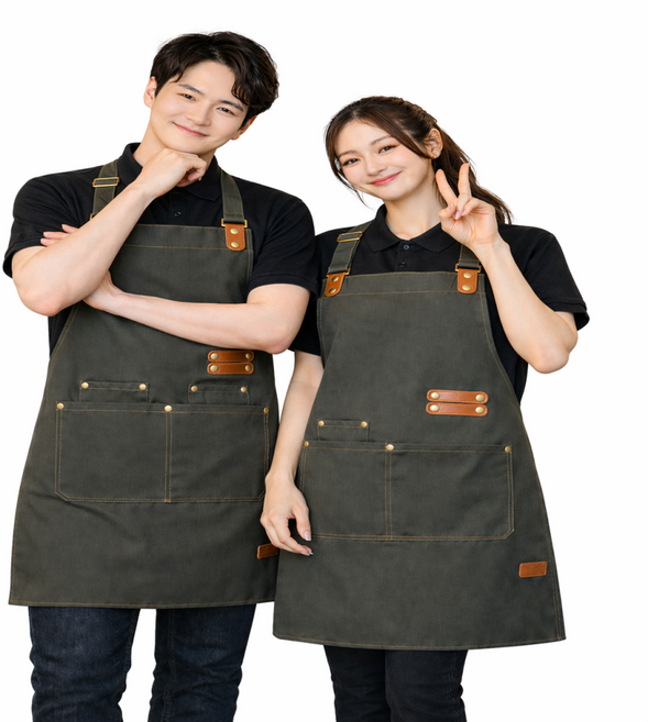 블루샤빈 길이조절 카페 바리스타 방수 앞치마, 1개, 카키