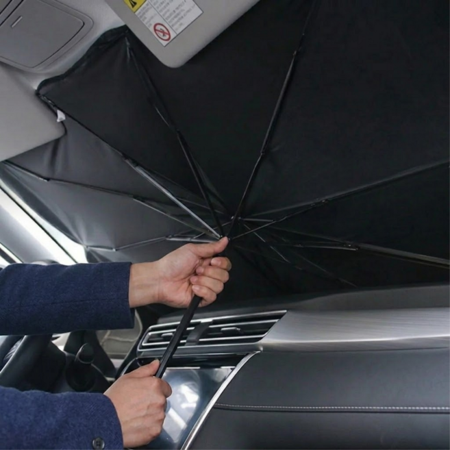긍정바이브 차량용 앞유리 햇빛가리개 우산형 대형, 1개, 블랙