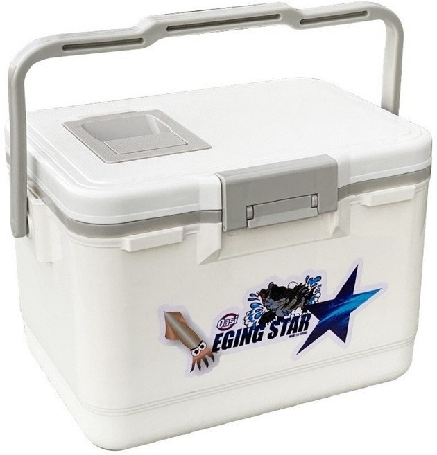 오아시 / 에깅스타 9리터 아이스박스 / 물고기 투입구 / 내부 트레이 / 어깨끈 / 볼락 호레기 전갱이 주꾸미 생활낚시, 오아시 화이트, 1개