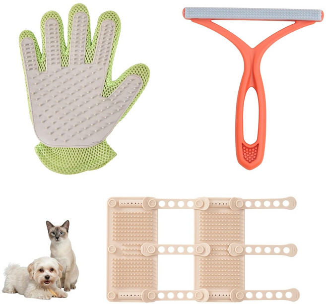 펫팔스 애완동물 털 제거 도구 휴대용 유연한 고양이 마사지기 2 in 1 그루밍 장갑 러그 소파 가구용 고양이개 브러시 3 번들 귀중한 키트