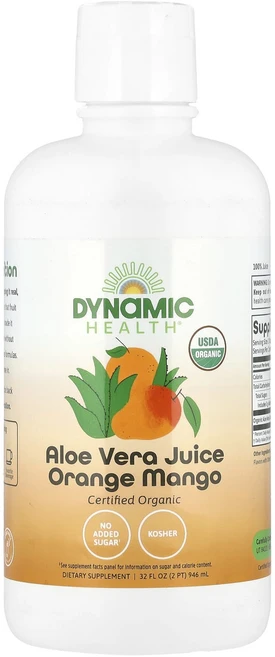 건강챙기세요 Dynamic Health 유기농 알로에베라 오렌지 망고 946ml(32fl oz) 백살까지오래오래, DynamicHealth유기농알로에베라오렌지망고946m, 946ml - 쿠팡