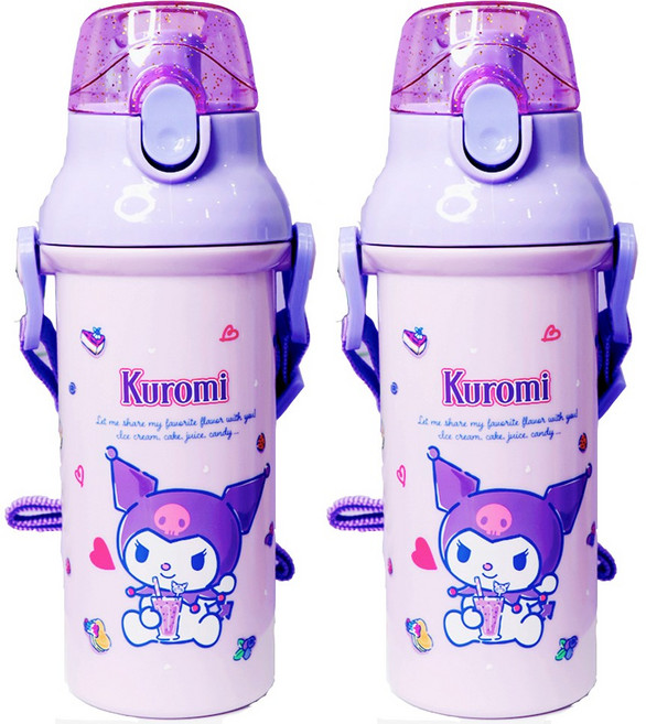 산리오 쿠로미 앵커 원터치 어깨끈 물통 아동 어린이 크로스 물병 현장학습 외출, 480ml * 2개