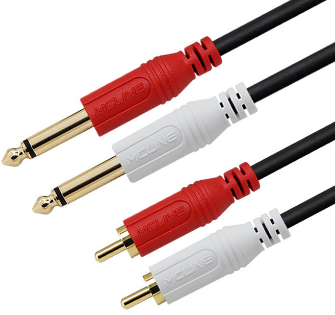 맥라인 2모노 6.3/5.5 - RCA 2선 신디 키보드 반주기 믹서 스피커 앰프 오디오 케이블 음향 연결선 McLine MC-PA08, 1개, 1.5m