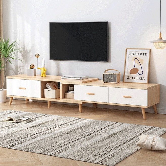 客廳長櫃 收納櫃 高腳電視櫃 北歐風, 232-原木色伸縮電視櫃