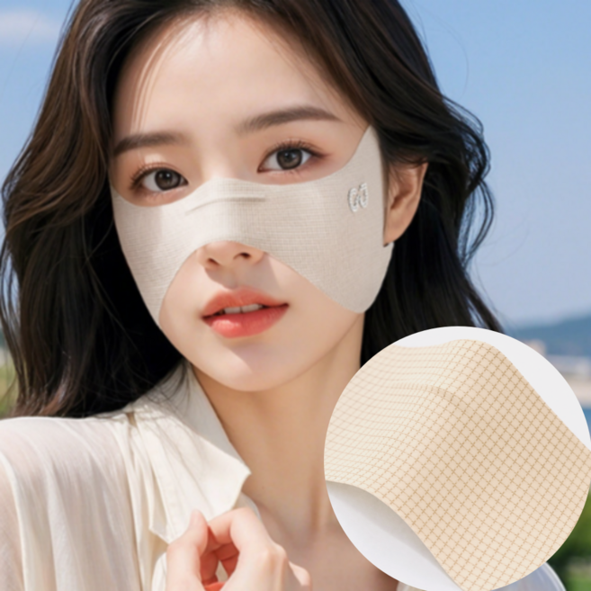 원티어 자외선 차단 마스크 얼굴 햇빛가리개 골프 마스크 와플원단, 1개, 아이보리