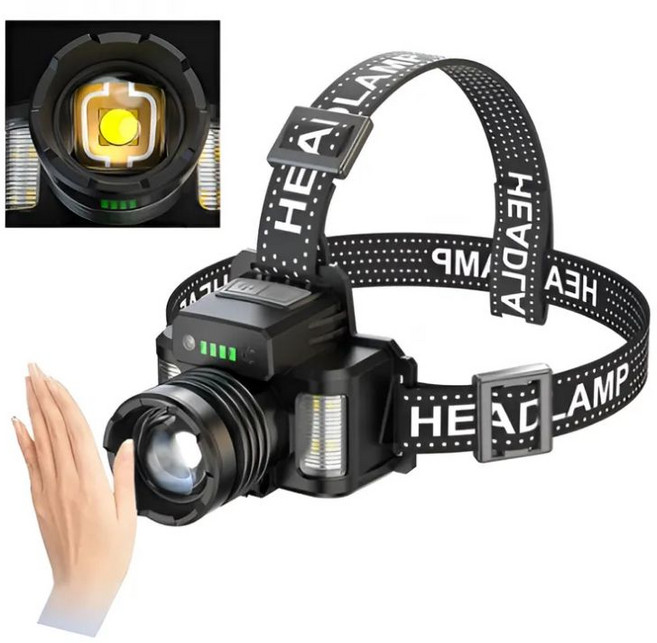 멀티멀타 LED 전문가용 헤드랜턴 서치 줌 센서 HL04, 1개, 블랙