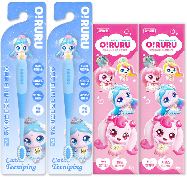 프린세스 캐치티니핑 피규어 칫솔 + 티니핑 덴탈 치약, 2세트, 1개입, 사뿐칫솔+덴탈치약