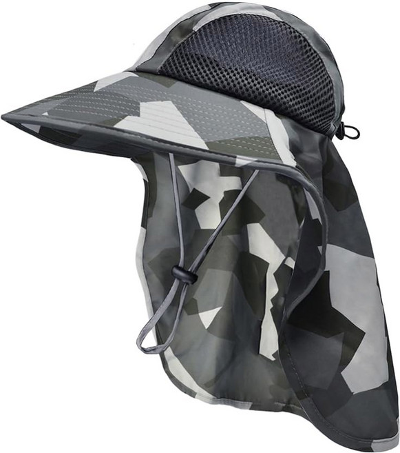 넥 플랩이 있는 남성용 선햇 UPF 50+ UV 보호 하이킹 낚시 모자 여성 및 와이드 선햇, 1pack-grey Camo