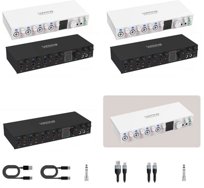 토핑 TOPPING E4x4 Pre 오디오 인터페이스 홈레코딩 사운드카드 USB 스튜디오 녹음장비 트르펙트신상, 화이트, E4x4 Pre 버전