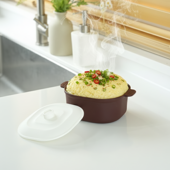 소노리떼 국산 실리콘 계란찜기 중형 사각 700ml 화이트 뚜껑, 초코, 1개