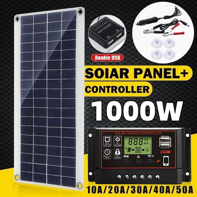 태양광패널 휴대용 태양열판넬 1000W 태양 패널 12V 10A100A 컨트롤러 플레이트 키트 전화 RV 자동차 캐러밴 홈 캠핑 야외, 6)With 40A Controller, 1세트