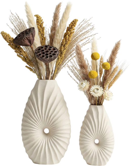 유포리아 이펙트 도자기 세라믹 화병 무광 북유럽풍 조개쉘 오브제, 아이보리