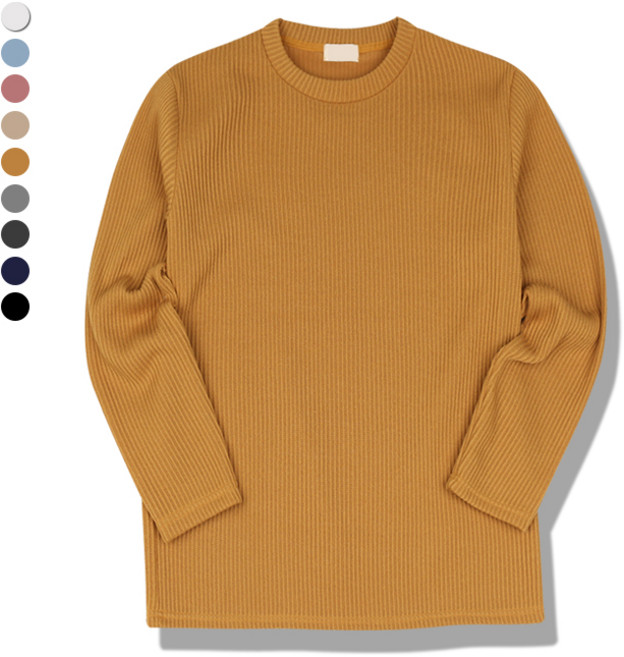 오마보이 남녀공용 커플 골지 무지 컬러 라운드 니트