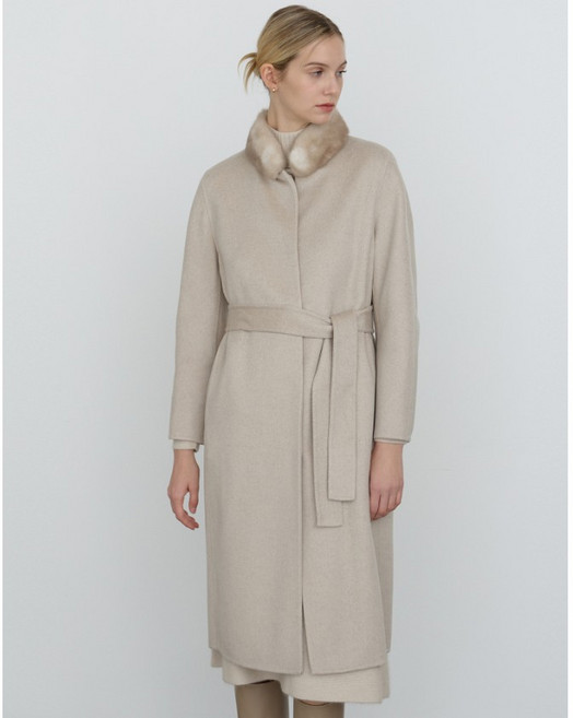 닥스 [밍크FUR][캐시미어] 베이지 스트랩 핸드메이드 롱 코트 YMDLCO4D003I2