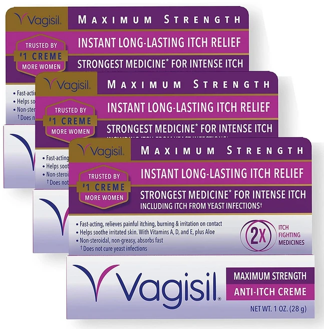 Vagisil 바지실 멕시멈 스트렝스 안티 이치 보습 크림 28g(1oz) 3팩 Maximum Strength Anti-Itch Cream, 28g - 쿠팡