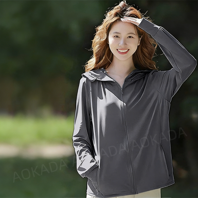 AOKADA 남녀공용 여름 자외선 차단 냉감 후드집업 자켓 캐주얼 루즈핏 경량 점퍼, 딥그레이