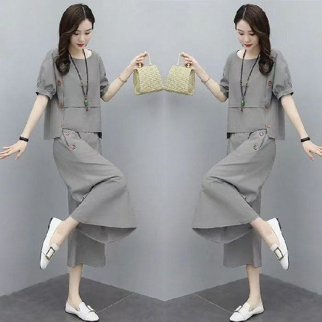 AREVI 여름 여자 트레이닝 세트 신상품 중년형 트랜드 루즈핏 레저 반팔 조거 팬츠 세트