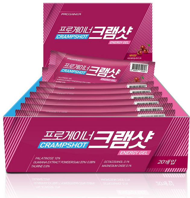 프로게이너 크램샷 체리맛 파워젤 근육 긴장 쥐 완화 라이딩 러닝 마라톤 등산 에너지젤, 20개, 35g
