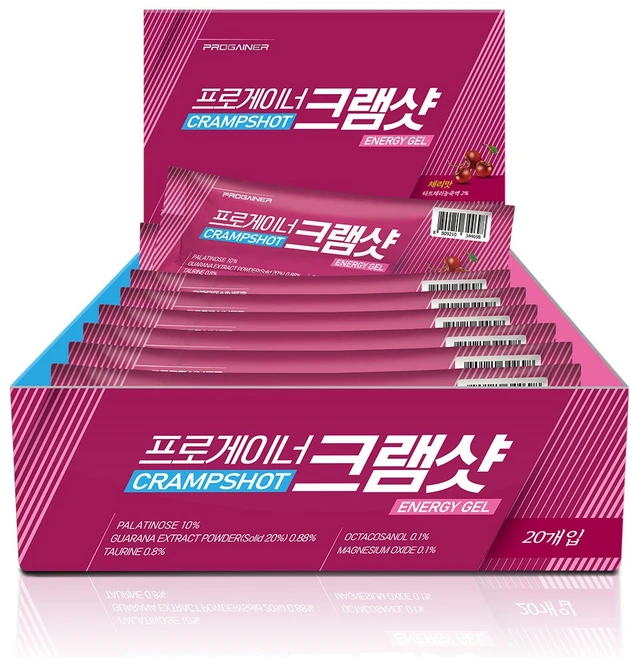 프로게이너 크램샷 체리맛 파워젤 근육 긴장 쥐 완화 라이딩 러닝 마라톤 등산 에너지젤, 20개, 35g - 쿠팡