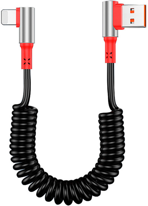 원스바이 90도 코일 라이트닝 아이폰 8핀 충전 케이블, 1개, 블랙, 1.5m