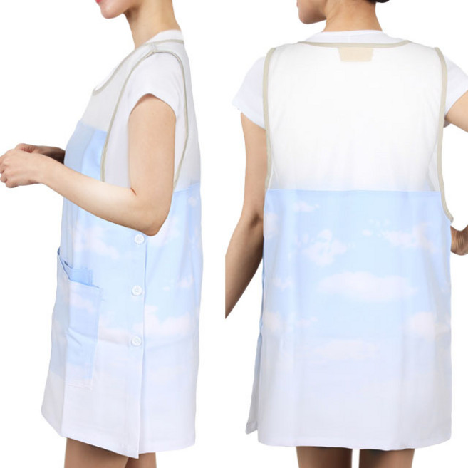 [ UAE336SB ] 하늘색/폴리/라운드/요양보호사/요양원/양면/원피스/여름용/망사앞치마, 1개, XL