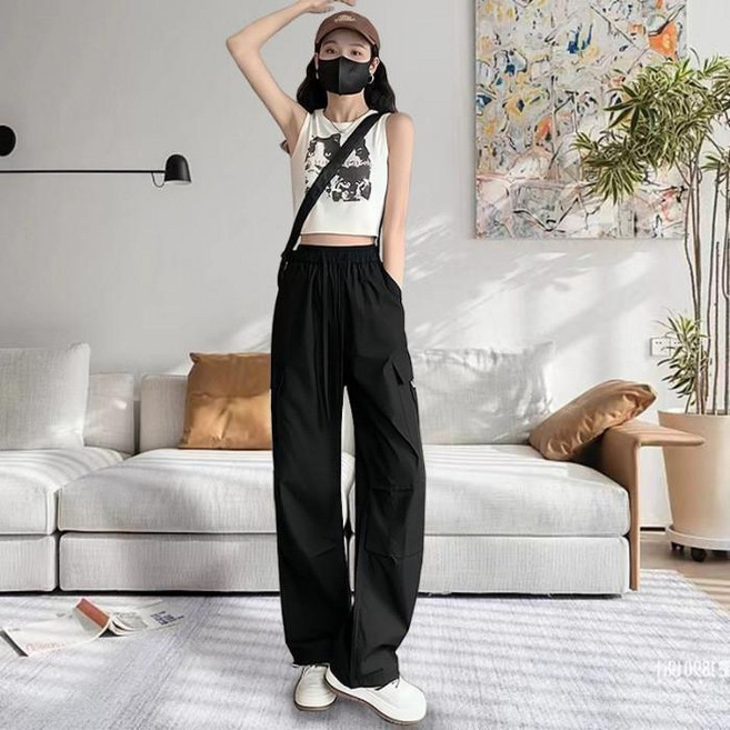 Oversize 工裝褲女，寬鬆顯瘦休閒長褲，大口袋設計