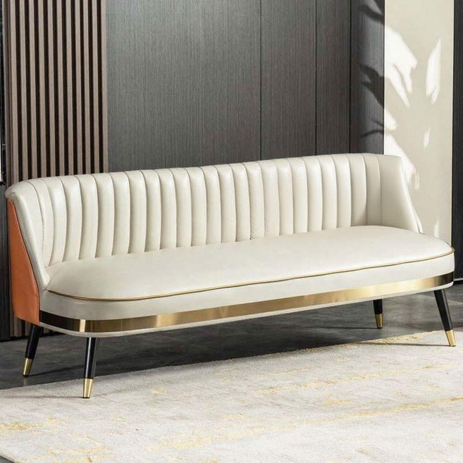 미용실 매장 가죽 쇼파 대기 라운지 호텔 의자 3인 등받이 긴의자 빈티지 미용실쇼파 벤치, 대형 2인용 145, 4. 투톤 앞면 화이트 뒤면 오렌지