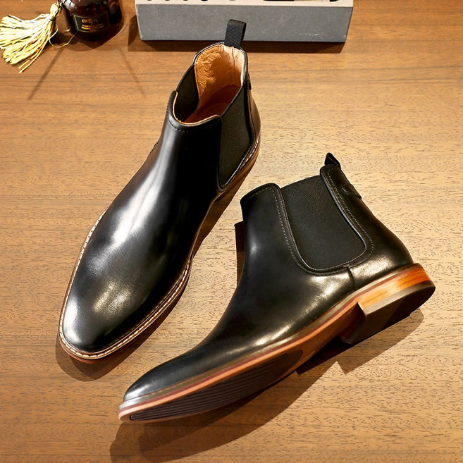 DESAI 데사이 남성용 첼시 부츠 핸드메이드 정품 가죽 드레스 슈즈 슬립온 정장용 부티