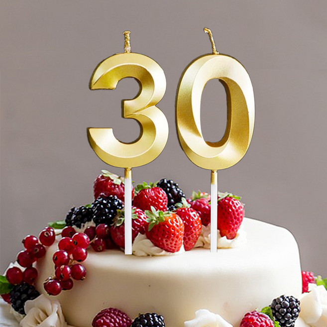 빅사이즈 생일초 케이크픽 특이한 메탈릭 골드 숫자초, 30, 1개, 30g