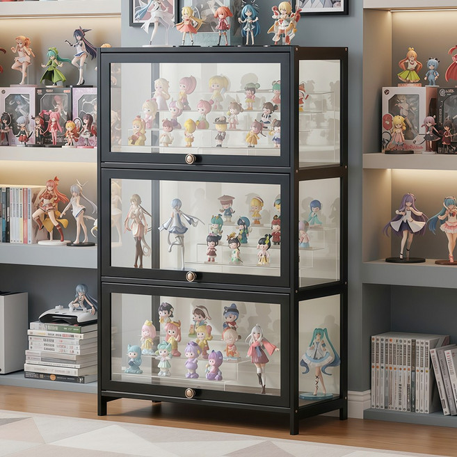 Curious Pony 장식장 피규어 진열장, 블랙+투명색