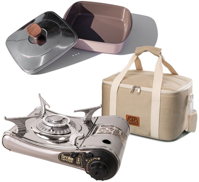 캡스톤 스마일 휴대용 가스렌지, 3종세트 쿨러백+스마일CS300+사각냄비, 1개