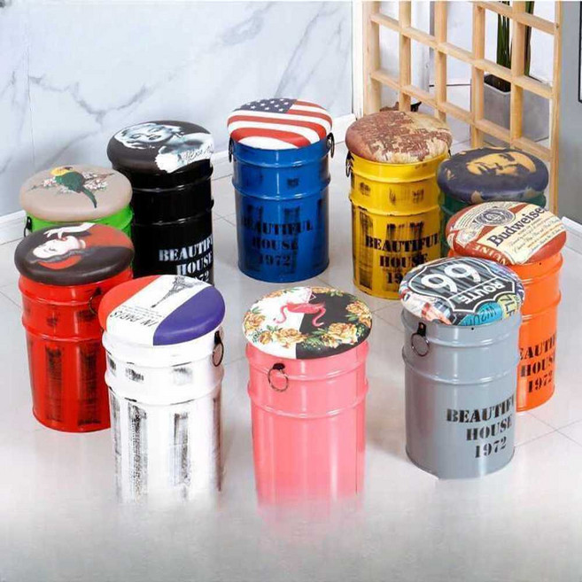 깡통 의자 페인트통 스툴 인테리어 복고 철제 포차, 1개, 라이트 그린 번짐 직경 33 높이 47