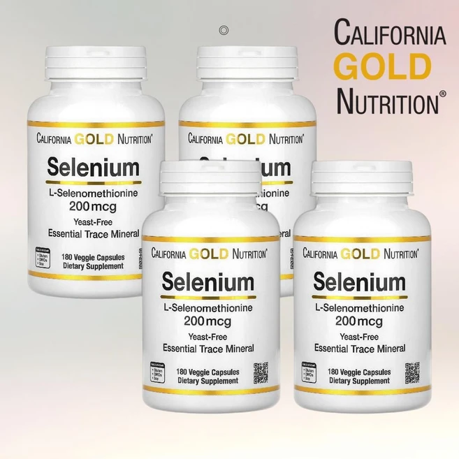 CGN 캘리포니아 골드 셀레니움 셀레늄 효모 무함유 200mcg 베지 캡슐 180정 Selenium 4통 - 쿠팡