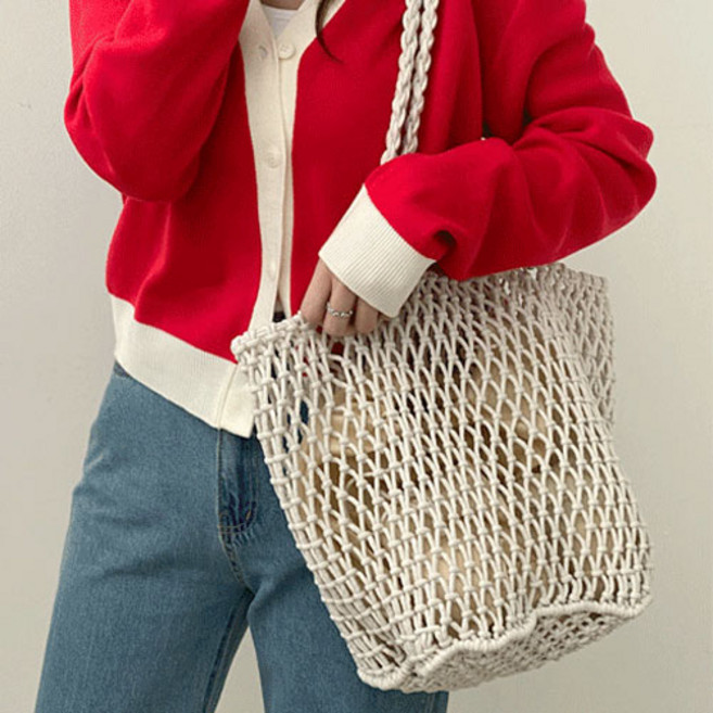 키메라제이 그물매듭 컬러 비치 메쉬 네트 숄더 에코백 5color